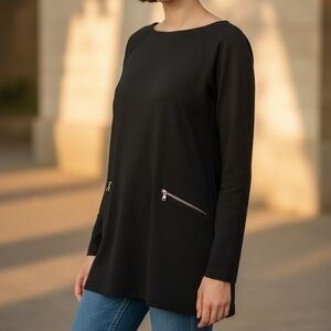 Black zip-up tunic, Ellen Tracy, size large